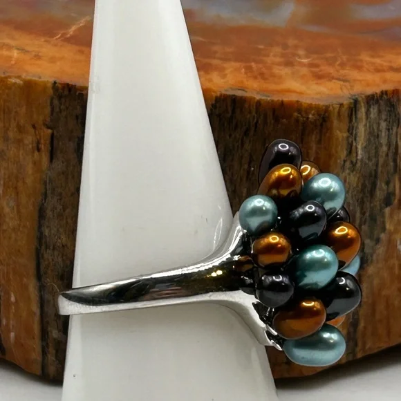 Sterling Silver Multicolor Pearl Ring - Size 9 - Picture 3 of 6